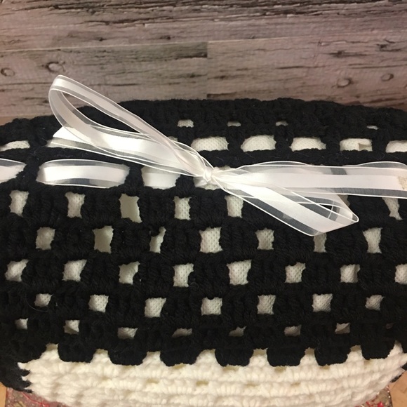 Handmade Black and White Granny Crochet -Style Throw Pillow - Picture 3 of 7